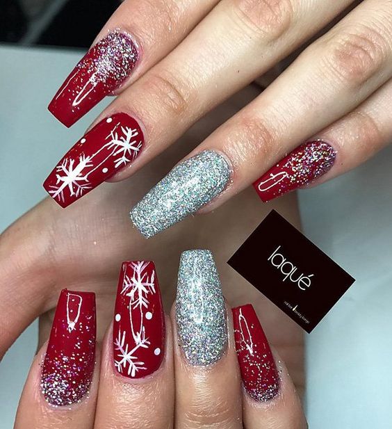 red and silver nails designs